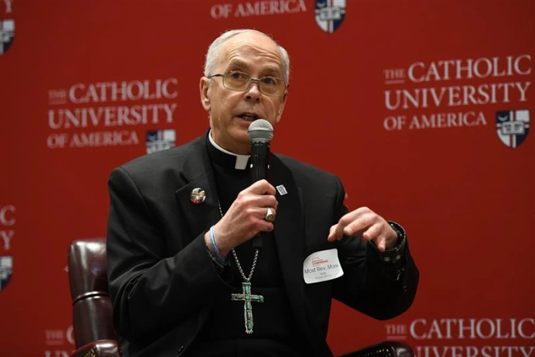 Bishop Mark Seitz of the Diocese of El Paso, Texas, speaks at the “Responding to Changing Realities at the U.S. Border and Beyond” conference, hosted by the United States Conference of Catholic Bishops and The Catholic University of America.