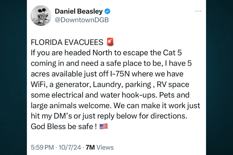 Social media post on 'X' from Daniel Beasley of Forsyth, Georgia.