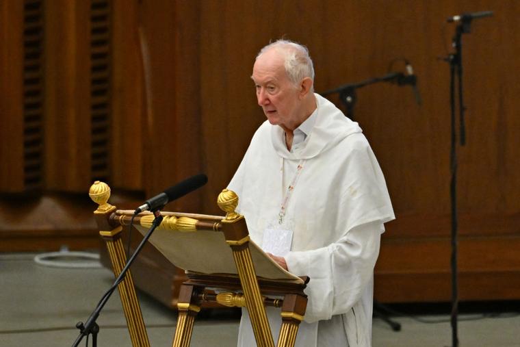 Dominican Father Timothy Radcliffe speaks during the Instrumentum laboris part II at the Paolo VI Hall, at the Vatican on October 10, 2024.