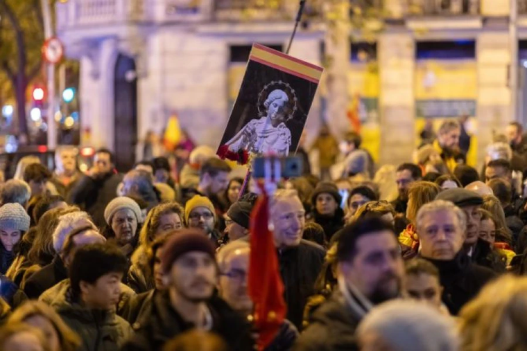 A crowd prays the rosary in Madrid, Spain, on the solemnity of the Immaculate Conception, patron saint of Spain, Dec. 8, 2023.