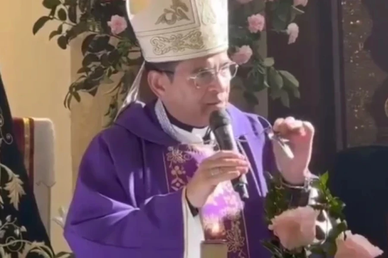 Exiled Bishop Rolando Álvarez speaks at a Mass in Seville, Spain, on Dec. 19, 2024.
