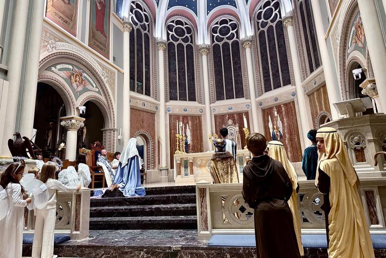 Young parishioners participate in a Living Nativity Holy Hour Dec. 15 at the Cathedral of St. John the Evangelist in Lafayette, Louisiana.