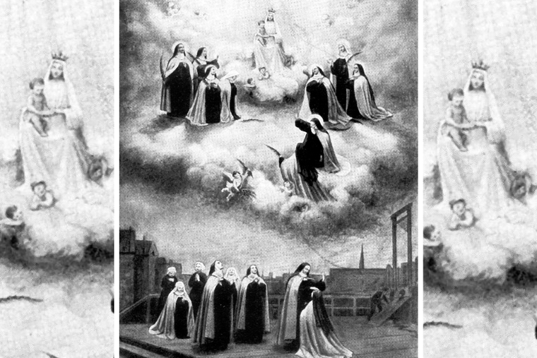 The Carmelites of Compiègne facing the guillotine. Illustration taken from Louis David, O.S.B., 1906.