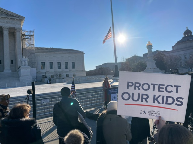 Rally outside the Supreme Court January 15, 2025 as oral argument was heard in a case impacting online pornography.