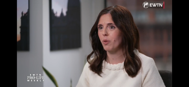 Jennie Bradley Lichter speaks to Montse Alvarado on the set of EWTN Pro-Life Weekly.