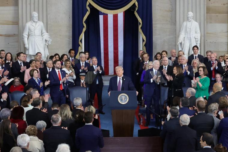 President Donald Trump delivers his inaugural address after being sworn in as the 47th president of the United States in the U.S. Capitol Rotunda Jan. 20 in Washington.