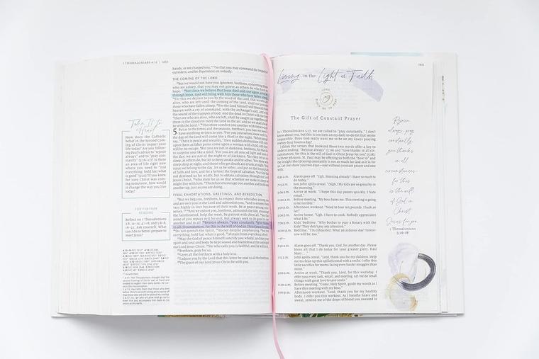 Spend time with the word; ‘Living the Word’ Bible is shown.