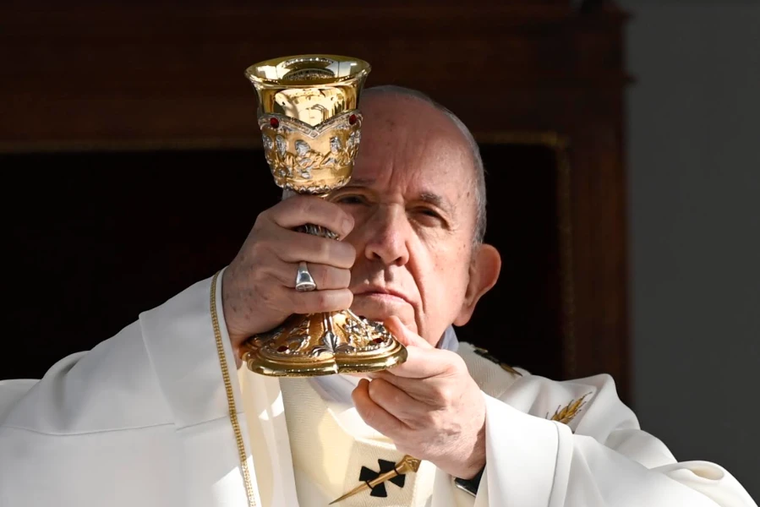 Pope Francis celebrates Mass at the GSP Stadium in Nicosia, Cyprus, Dec. 3, 2021.
