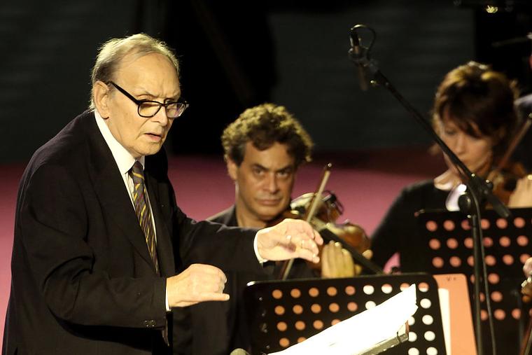 Composer and conductor Ennio Morricone performs in the Paul VI Hall during a Concert at Vatican for the Jubilee Year closing on November 12, 2016 in Rome, Italy.