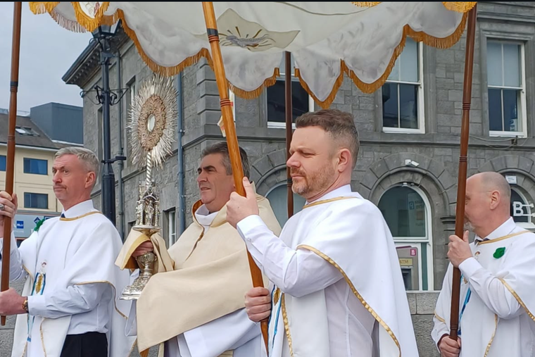 The Blessed Sacrament is processed through Athlone, Ireland, on March 16, 2025.
