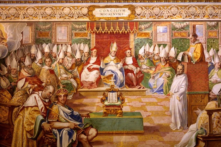 The Council of Nicaea in 325 as depicted in a fresco in Salone Sistino at the Vatican.
