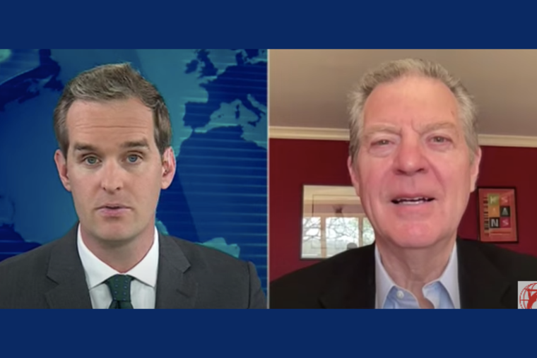 Sam Brownback speaks with anchor Mark Irons on ‘EWTN News Nightly’ on April 11, 2025.