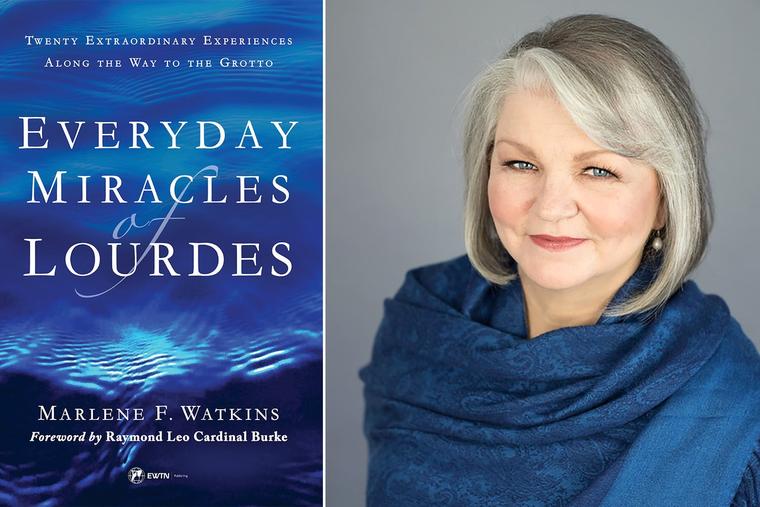 Marlene Watkins is pictured with the cover of her book, ‘Everyday Miracles of Lourdes,’ from EWTN Publishing.