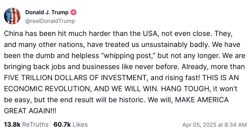 Trump Calls On Americans To Ride Out Tariff Storm, Predicts ‘Historic’ Investments