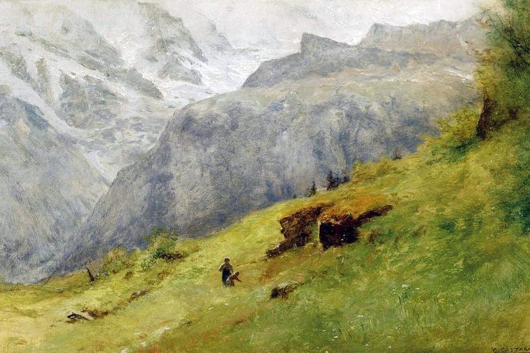 Gustave Eugène Castan (1823-1892), “Children Picking Flowers in an Alpine Landscape”
