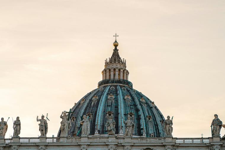 View of the top of the dome of St. Peter’s Basilica at the  Vatican