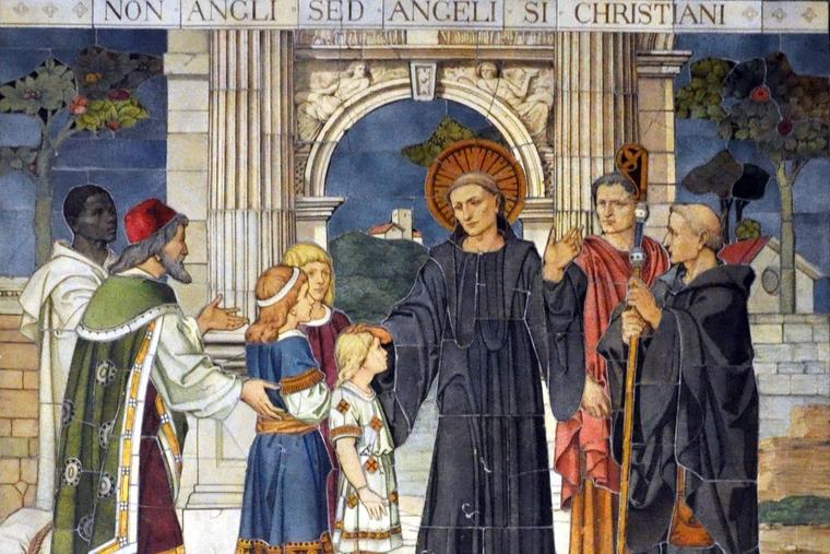 Sts. Augustine and Gregory are depicted in "Non Angli sed Angeli si Christiani," a glass mosaic in the Chapel of St Gregory and St Augustine, Westminster Cathedral, London.