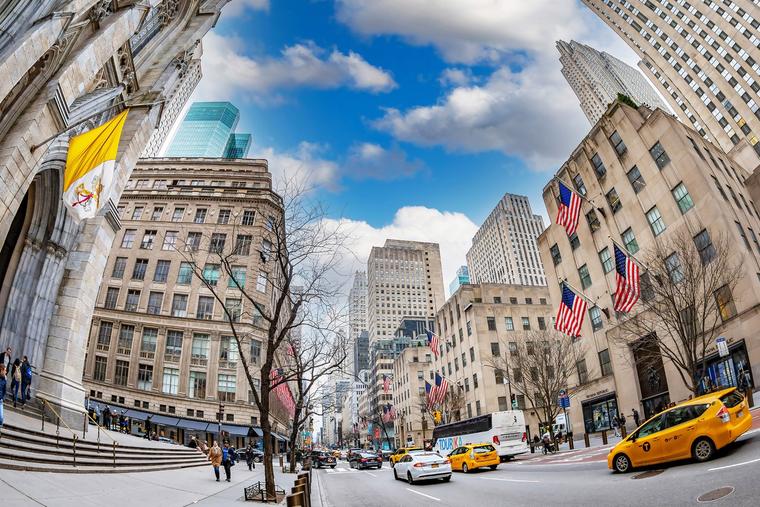 St. Patrick’s Cathedral stands across Fifth Avenue from Rockefeller Center.