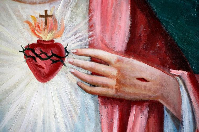 Painting of the Sacred Heart of Jesus on the walls of The Visitation Monastery in Marclaz, France.