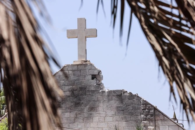 A view of the damage to the Holy Family church in Gaza City following an Israeli strike on the church, in the Zeitoun neighborhood of Gaza City on July 17, 2025.