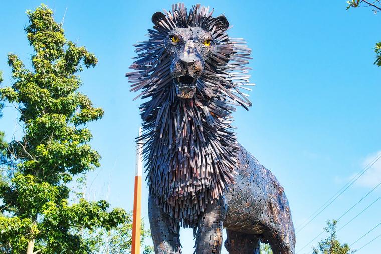 A sculpture of Aslan stands in C.S. Lewis Square in Belfast, Northern Ireland