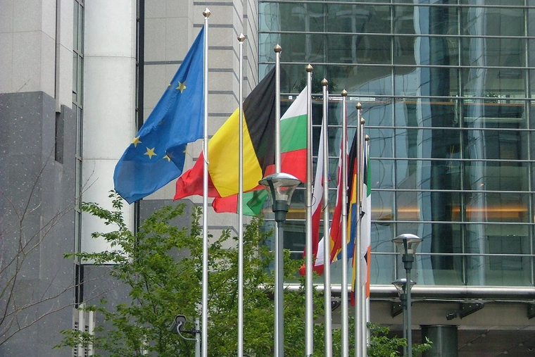 The European Parliament building in Brussels, Belgium.