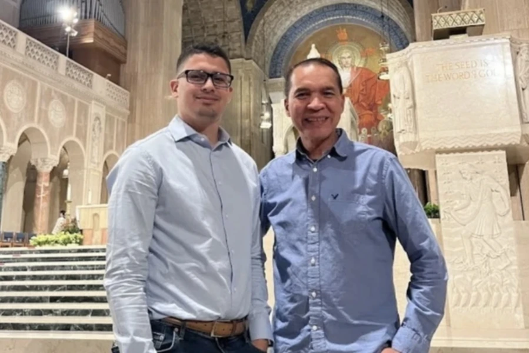 Kevin Lara (left) with his father-in-law, Felino, at the National Shrine of the Immaculate Conception Basilica in Washington, D.C.