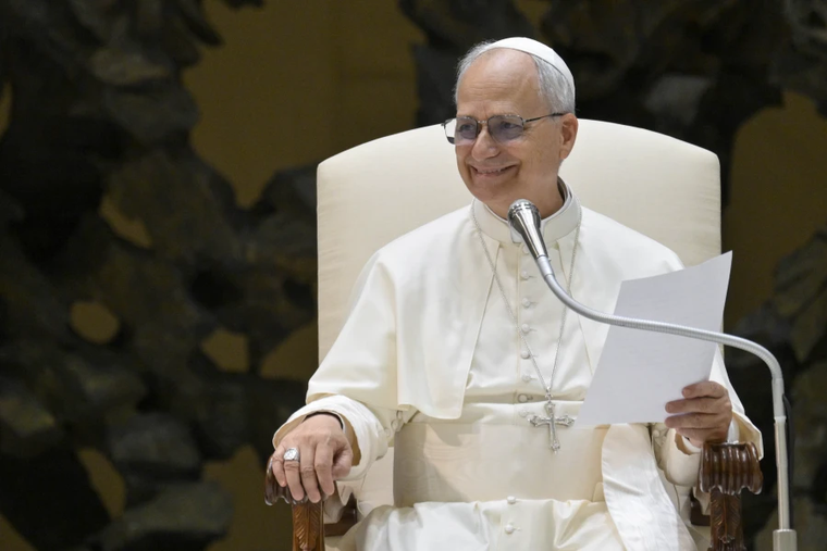Pope Leo XIV smiles during his Wednesday general audience on Aug. 13, 2025, in the Paul VI Audience Hall at the Vatican.