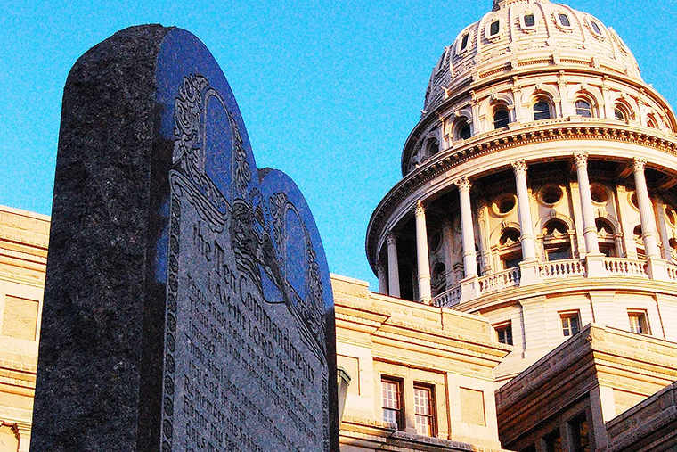 The Ten Commandments displayed outside the Texas Capitol.