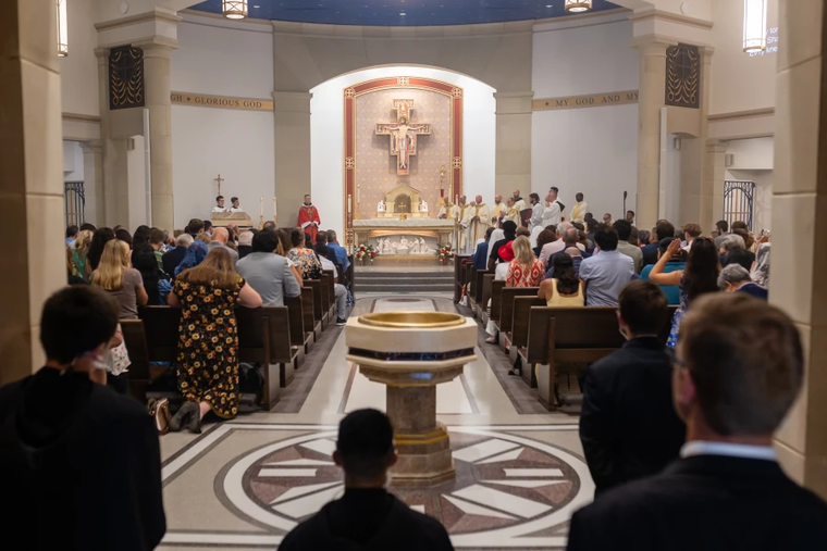 A view from the entrance of Christ the King Chapel during the solemn blessing Mass on Aug. 17, 2025.