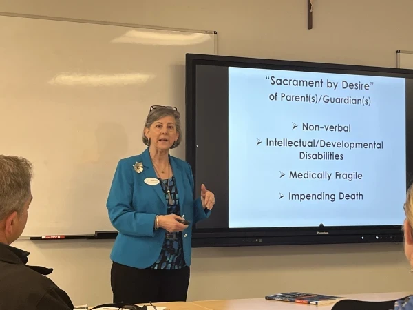 Charleen Katra, who serves on the board of the National Catholic Partnership on Disability, gives a talk on ensuring those with disabilities have access to the sacraments at the Diocese of Arlington's "From Inclusion to Belonging Conference" on March 15, 2025. Credit: Tyler Arnold/CNA