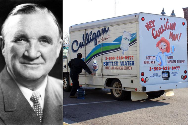 Left: Emmett J. Culligan. Right: A Culligan delivery truck is seen in Dundee Township, Michigan.
