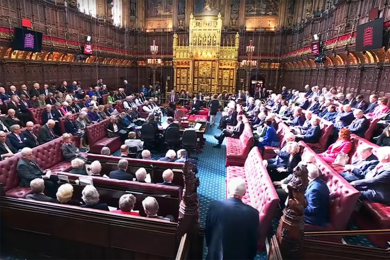 Peers gather during debate on the second reading of the Terminally Ill Adults (End of Life) Bill in the House of Lords in London on Sept. 12.