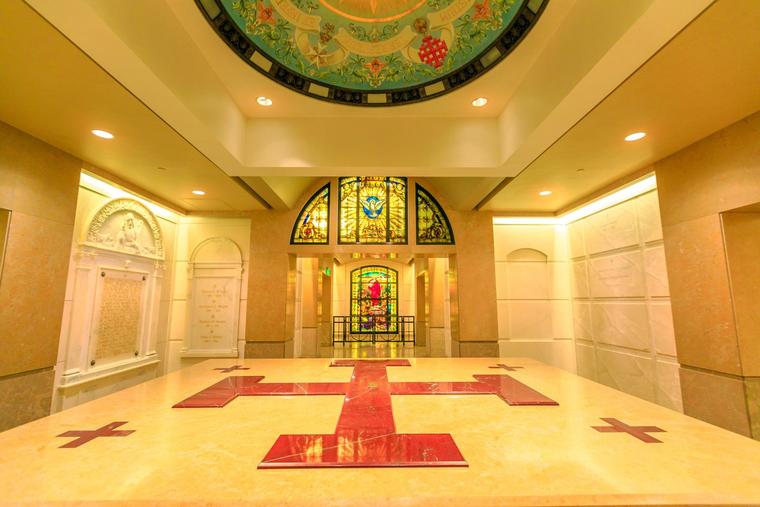 The Crypt Mausoleum at the Cathedral of Our Lady of the Angels in Los Angeles is the final resting place for many of the city’s faithful, including actor Gregory Peck, beneath the main church.