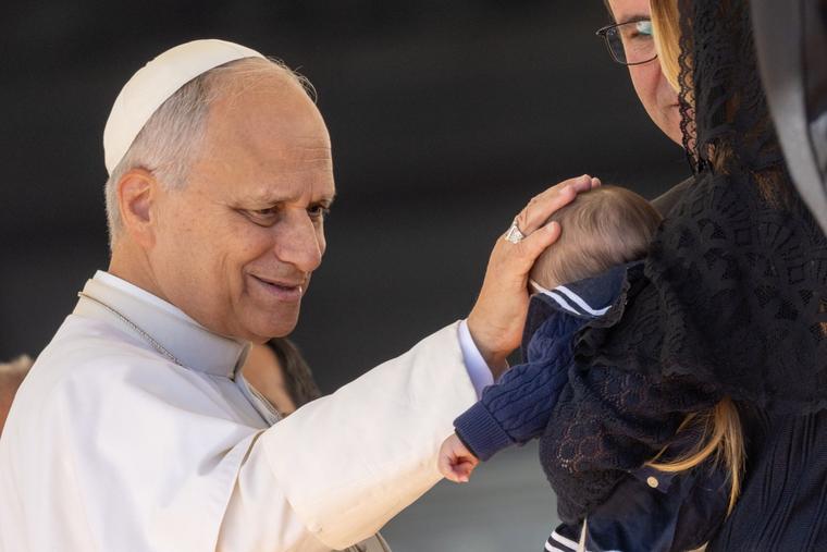 Pope Leo XIV during the weekly general audience this morning at St. Peter's Square.