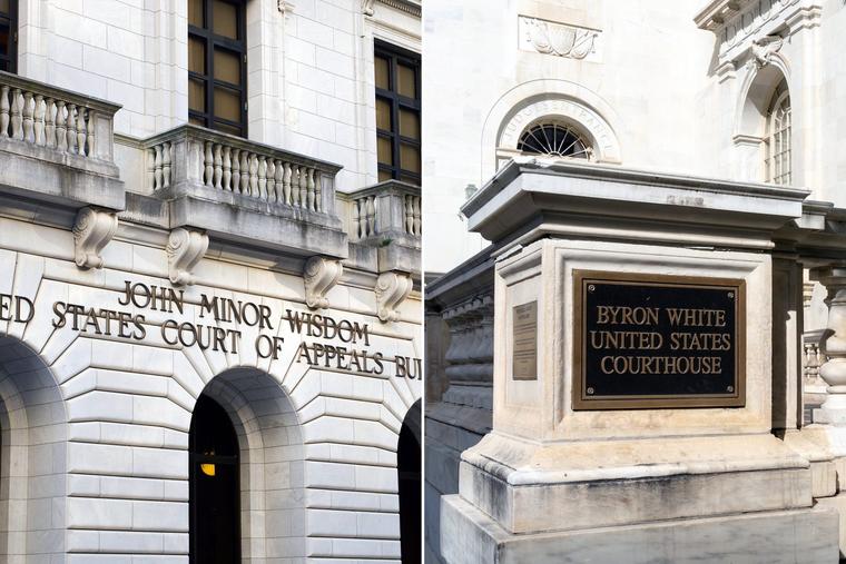The 5th and 10th U.S. Circuit Courts of Appeals are housed in the John Minor Wisdom U.S. Courthouse in New Orleans and the Byron White U.S. Courthouse in Denver, respectively.