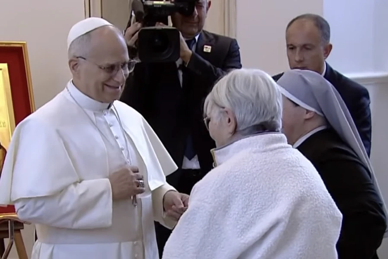 Pope Leo XIV visits a nursing home run by the Little Sisters of the Poor in Istanbul, Turkey, on Nov. 28, 2025.