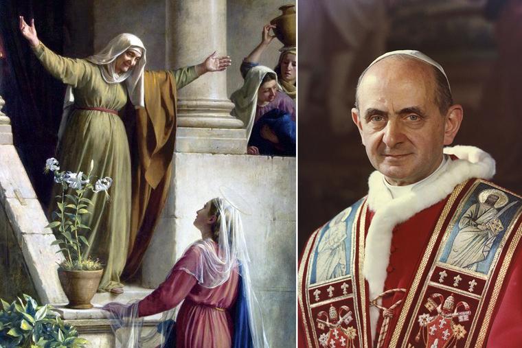 Left: Carl Heinrich Bloch, “The Visitation,” 1866. Right: Pope St. Paul VI in 1969.