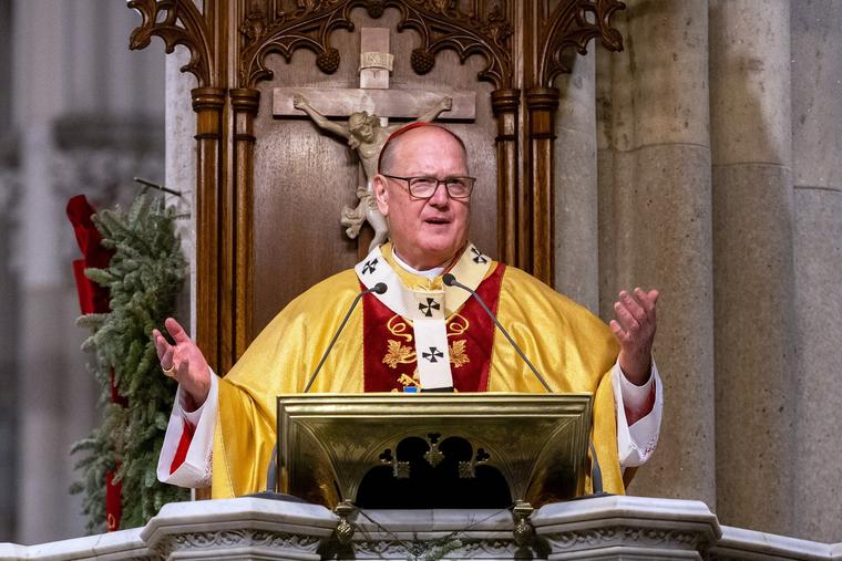 Cardinal Timothy Dolan preaches at Christmas Midnight Mass on Dec. 25, 2021, in New York City.