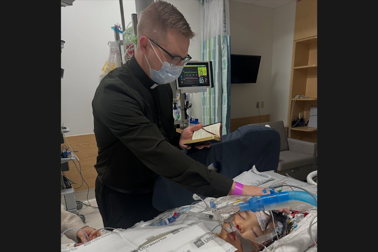 Micah Kim, 5, son of popular Catholic speaker Paul Kim, was anointed by a priest on Dec. 26, 2025.