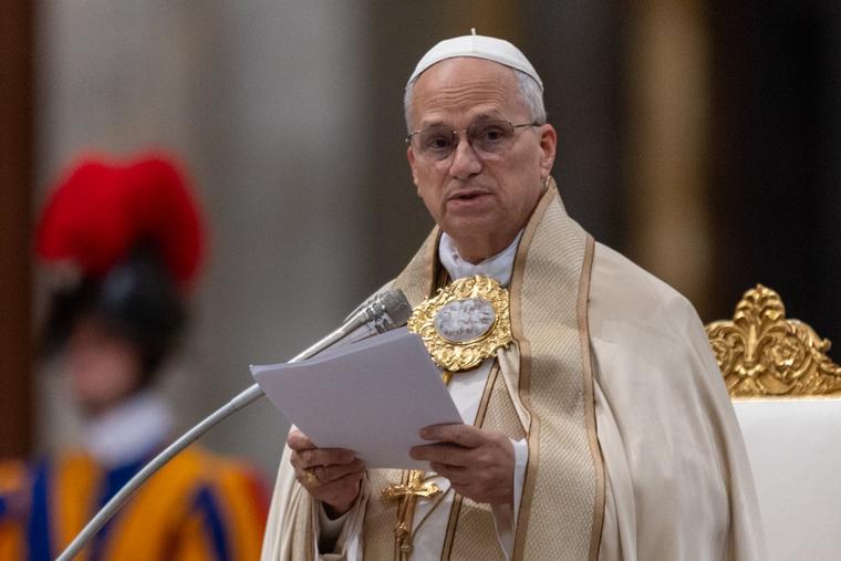 Pope Leo speaks during second vespers at St. Paul at the Basilica of St. Paul Outside the Walls on Jan. 25, 2026.