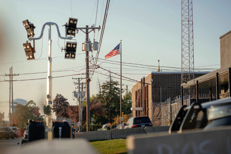 Police vehicles surround the Immigration and Customs Enforcement facility on Oct. 31, 2025, in Broadview, Illinois.