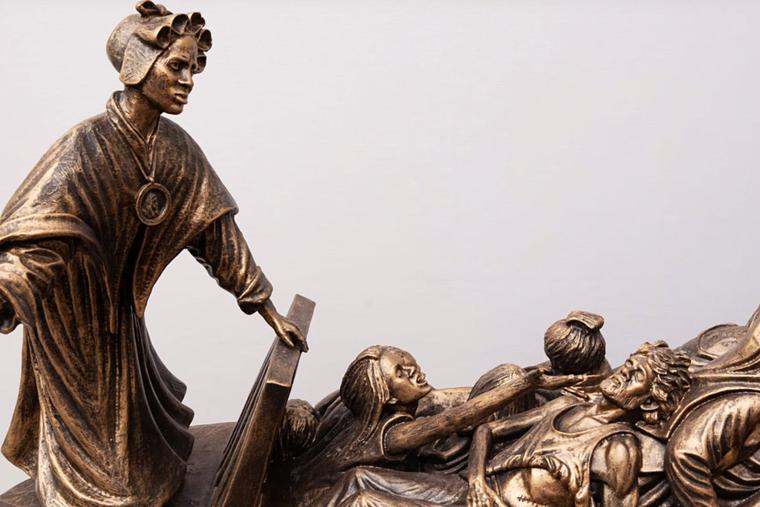 A close-up of ‘Let the Oppressed Go Free,’ a sculpture of St. Josephine Bakhita by artist Timothy Schmalz