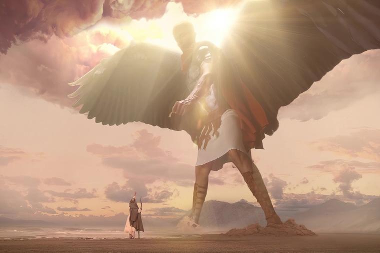 A scene from The Apocalypse of St. John shows St. John and an angel on the island of Patmos.