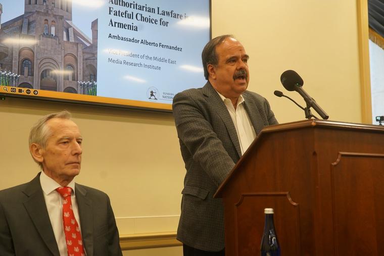 Ambassador Alberto Fernandez delivers remarks at Capitol Hill briefing on religious freedom in Armenia on Feb. 26, 2026.