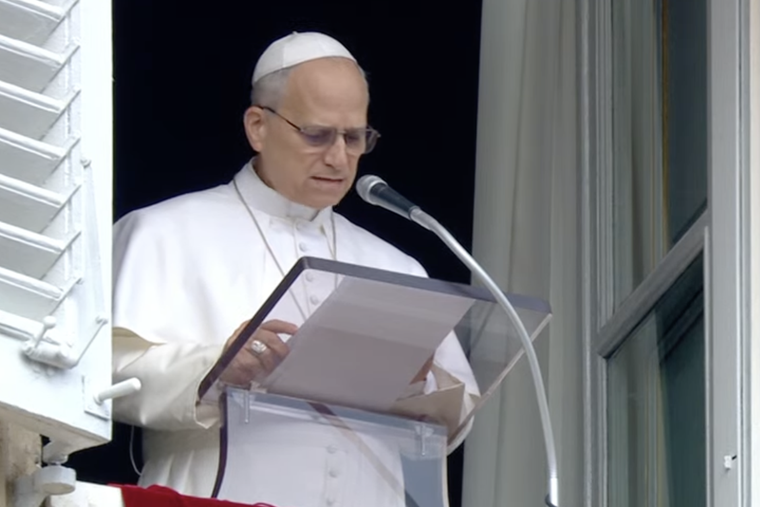 Pope Leo XIV addresses pilgrims gathered in St. Peter's Square at the Vatican for the recitation of the Angelus on Mar. 1, 2026.