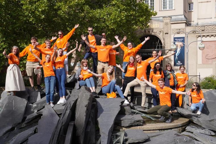 Pro-life students take a photo outside of Aquarium Berlin in Berlin, Germany.