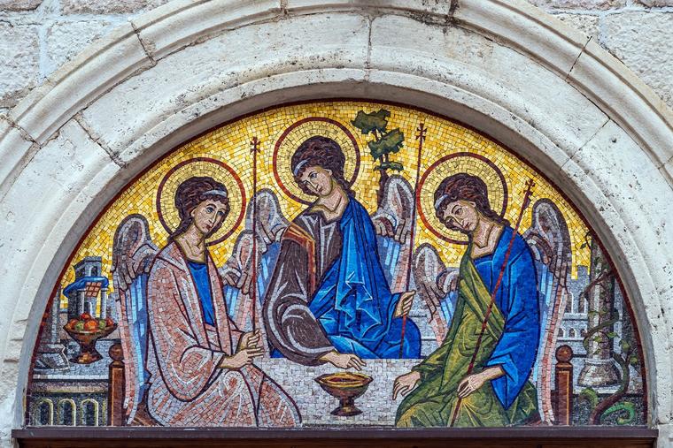 A religious mosaic decorates a wall in Dubrovnik’s Old Town, Croatia.