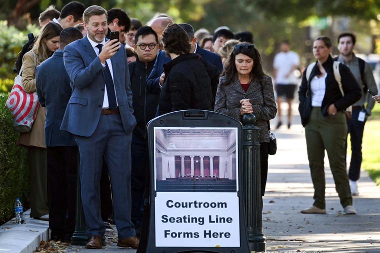 People wait in line to enter the U.S. Supreme Court Building to attend oral argument in Chiles v. Salazar, a landmark case on “conversion therapy,” on Oct. 7, 2025, in Washington, D.C.