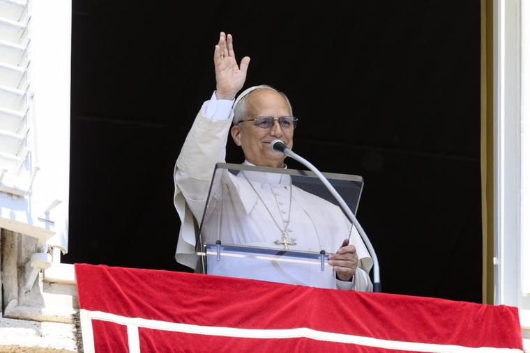 Pope Leo XIV addresses pilgrims gathered in St. Peter's Square at the Vatican for the recitation of the Regina Caeli on May 10, 2026.
